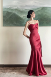 Wine Red Satin Straps Long Evening Dress Prom Dress, Wine Red Party Dress HZ0527