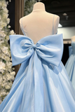 Simple A Line Satin Blue Long prom Dress, Blue Long Formal Dress HZ0527