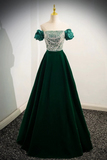 A Line Velvet Sequin Beads Green Long Prom Dress, Green Velvet Long Formal Dress HZ0527