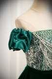 A Line Velvet Sequin Beads Green Long Prom Dress, Green Velvet Long Formal Dress HZ0527