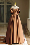 Simple A Line Satin Brown Long Prom Dress, Brown Long Formal Dress HZ0527