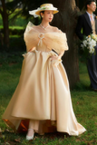 Champagne Satin Corset Long Prom Dress, Off the Shoulder Evening Party Dress HZ0527