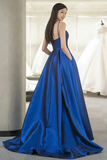 A Line Sweetheart Neck Satin Blue Long Prom Dress, Blue Long Formal Dress HZ0527