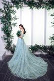 Blue Spaghetti Strap Tulle Long Prom Dress, A Line Blue Evening Dress HZ0527