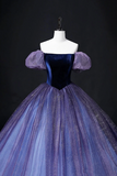 Lovely Velvet Tulle Long Prom Dress, Purple Off the Shoulder Evening Party Gown HZ0527