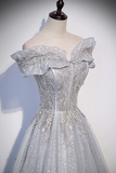 Gray tulle long prom dress, gray tulle formal dress HZ0527