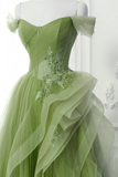 A Line Tulle Lace Green Long Prom Dress, Green lace Long Formal Dress HZ0527