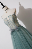 Green Lovely Tulle Straps Long A Line Prom Dresses, Green Evening Dresses HZ0527