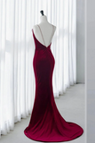 Mermaid Backless Velvet Burgundy Long Prom Dress with Beads HZ0527