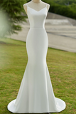 Lovely White Mermaid Straps Long Wedding Party Dress, White Long Formal Dress HZ0527