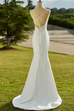 Lovely White Mermaid Straps Long Wedding Party Dress, White Long Formal Dress HZ0527