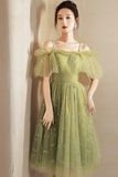 Green Spaghetti Strap Tulle Short Prom Dress, Charming Knee Length A Line Party Dress HZ0527