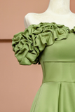 Green Satin Floor Length Prom Dress, Off the Shoulder Evening Party Dress HZ0527