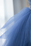 Blue Strapless Tulle Sequins Long Prom Dress, Beautiful A Line Formal Party Dress HZ0527