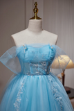 Lovely Light Blue Tulle Short Beaded Formal Dress, Blue Homecoming Dress HZ0527