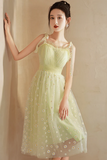 Light Green Tulle Beaded Short Evening Dress, Green Tulle Prom Dress HZ0527