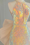 Unique Halter A Line Prom Dress, Open Back Evening Gown With Bowknot HZ0527
