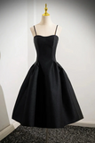Black Satin Spaghetti Straps Short Prom Dress, Black Homecoming Party Dress HZ0527