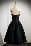 Black Satin Spaghetti Straps Short Prom Dress, Black Homecoming Party Dress HZ0527