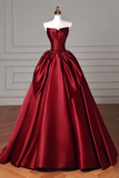 Simple A Line Satin Burgundy Long Prom Dress, Burgundy Long Evening Dress HZ0527