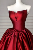 Simple A Line Satin Burgundy Long Prom Dress, Burgundy Long Evening Dress HZ0527