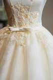 Cute Tulle Lace Knee Length Prom Dress, Champagne Off the Shoulder Evening Party Dress HZ0527