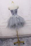 Short Gray Lace Prom Dresses, Short Gray Lace Formal Homecoming Dresses HZ0527