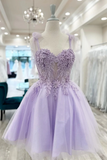 Cute Sweetheart Neck Lilac Lace Prom Dresses, Lilac Lace Homecoming Dresses HZ0527