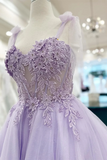 Cute Sweetheart Neck Lilac Lace Prom Dresses, Lilac Lace Homecoming Dresses HZ0527