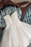Sweetheart Neck Ivory Pearls Prom Homecoming Dresses, Beaded Short Graduation Evening Dresses HZ0527