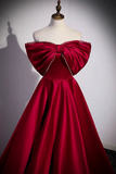 Burgundy Satin Floor Length Prom Dress, A Line Off the Shoulder Evening Party Dress HZ0527