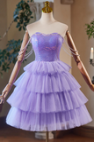 Lavender Cute Sweetheart Homecoming Dress, Lavender Short Prom Dress HZ0527