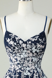 A Line Navy Corset Homecoming Dress With Appliques HZ0527