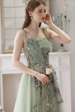 A Line Tulle Beads Green Long Prom Dress, Green Long Formal Dress HZ0527