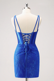 Royal Blue Corset V Neck Beaded Tight Short Homecoming Dress HZ0527