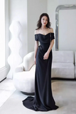 Elegant Black Off Shoulder Long Formal Gown, Black Satin Prom Dress Party Dress HZ0527