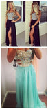 Silver Sleeveless Side Slit Black Evening Party Prom Dress HZ0527