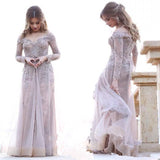 2025 Chic A line Off-the-shoulder Long Sleeves Tulle Appliques Prom Dress HZ0527